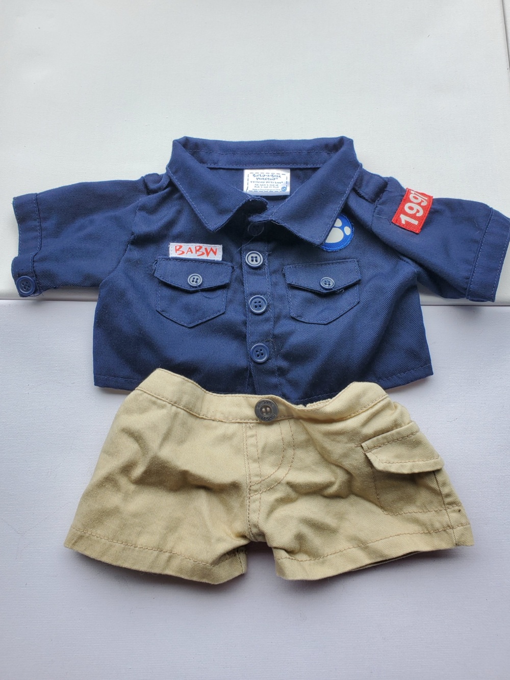 Build-A-Bear Navy Shirt and Tan Shorts Outfit